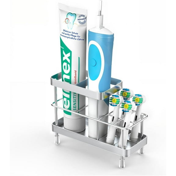 Luxspire Toothbrush Holders for Bathroom, Stainless Steel Electric Toothbrush Head Holder Wall Mounted, Shower Tooth Brush Holder, Bathroom Organizer Essentials, 6 Slots, Silver