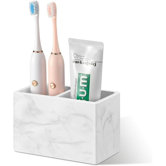 Luxspire Toothbrush Holder, Fast Drying Tooth Brush Holder for Bathroom, Diatomite Electric Tooth Brush and Toothpaste Organizer for Bathroom Kitchen Vanity Countertop, Marble White