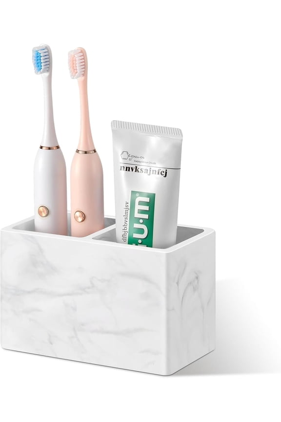 Toothbrush Holder, Fast Drying Tooth Brush Holder for Bathroom, Diatomite Electric Tooth Brush and Toothpaste Organizer for Bathroom Kitchen Vanity Countertop, Marble White