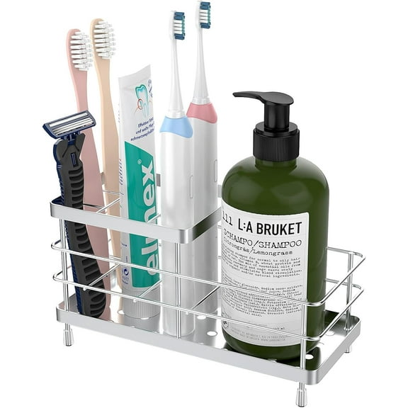 Luxspire Toothbrush Holders, 6 Slots Stainless Steel Tooth Brush Holder with Drainage, Toothbrush Holder for Bathroom Countertop & Kitchen Sink, Bathroom Accessories, Silver