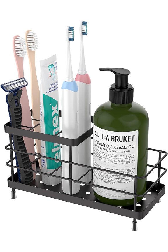 Toothbrush Holders, 6 Slots Stainless Steel Tooth Brush Holder with Drainage, Toothbrush Holder for Bathroom Countertop & Kitchen Sink, Bathroom Accessories, Black