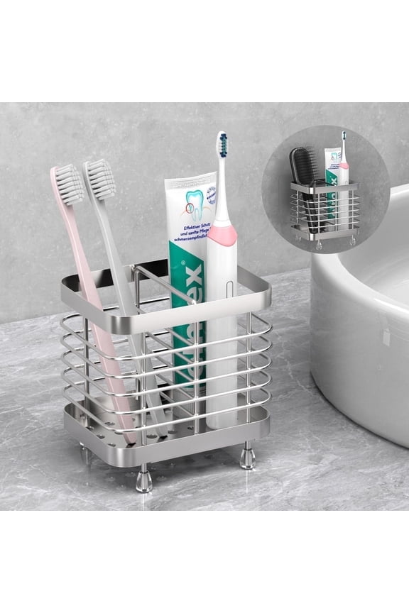 Toothbrush Holders for Bathroom, Stainless Steel Electric Toothbrush Holder Wall Mounted, Shower Toothbrush Toothpaste Holder, Bathroom Organizer Essentials, 2 Slots, Silver