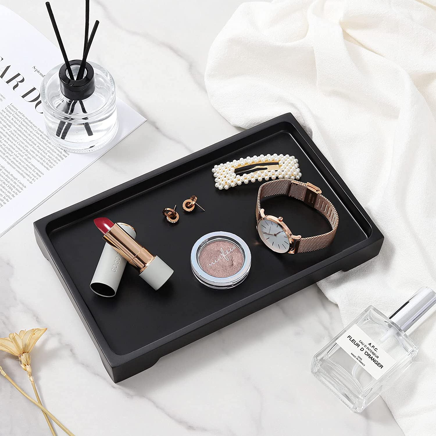 Luxspire Vanity Tray, 6"x 10" Rectangle Matte Black Bathroom Tray