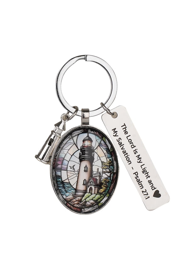 3D Glass Lighthouse Keychain with Bible Verses,Christian Gifts for Women Faith The Lord is My Light and My Salvation Psalm 27:1