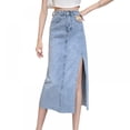 thumbnail image 1 of Luxsy Dress Vintage Design Side Side Open Fork Denim Skirt Female Summer High Waist Hair Skirt, 1 of 5