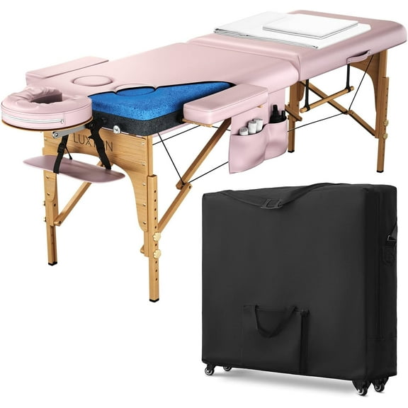 Luxton Home Washable and Foldable Memory Foam Massage Table w/ Rolling Carrying Travel Case