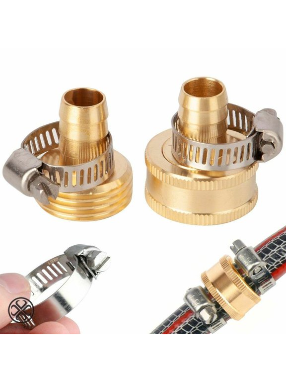 1/2"Garden Brass Hose Mender End Repair Kit Hose Connector Male Female Connector w/ Stainless Clamp Set