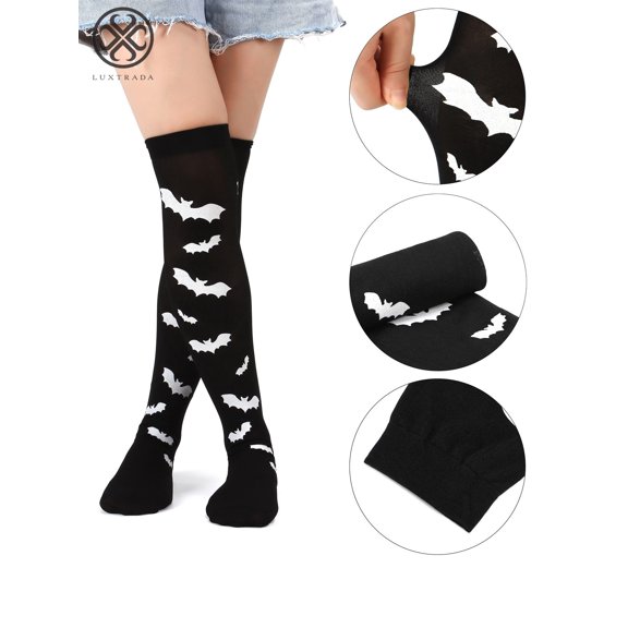 Luxtrada 1 Pair Halloween Thigh High Long Stockings Over Knee Spider Socks Cosplay Pumpkin Bat