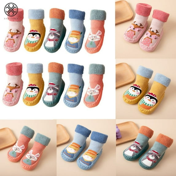 Luxtrada 1 Pairs Slippers Socks Shoes with Grips Baby Boy Girls Socks Moccasins Toddlers Anti-slip Indoor Slipper Winter Warm Infant Boots Shoes (6-24 Months)