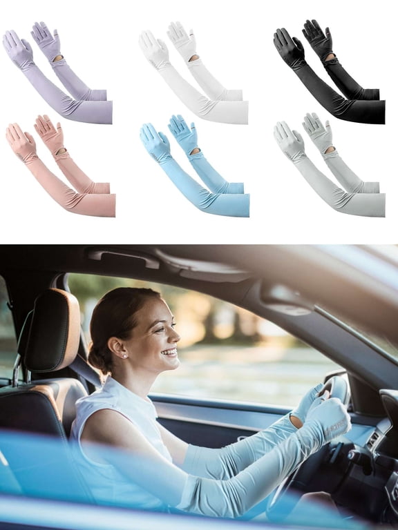 1 Pairs Women UV Long Sun Protection Gloves Touchscreen Arm Sun Driving Gloves UPF 50+ for Outdoor Sports Cycling (Pink)
