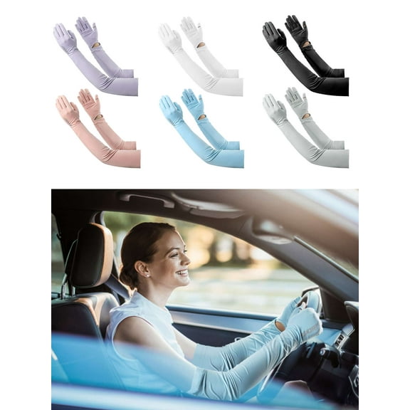 Luxtrada 1 Pairs Women UV Long Sun Protection Gloves Touchscreen Arm Sun Driving Gloves UPF 50+ for Outdoor Sports Cycling (White)