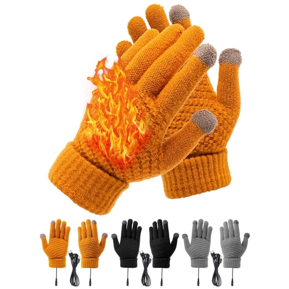 Luxtrada 1 Set Electric Gloves USB Heating Touch Screen Full Finger Winter Thermal Gloves,Yellow
