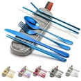 thumbnail image 1 of Luxtrada 1 Set Stainless Steel Tableware Set Portable Straw Chopsticks Spoon Fork Set with Storage Bag Dinnerware Set (Blue), 1 of 7