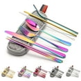 thumbnail image 1 of Luxtrada 1 Set Stainless Steel Tableware Set Portable Straw Chopsticks Spoon Fork Set with Storage Bag Dinnerware Set (Colorful), 1 of 7