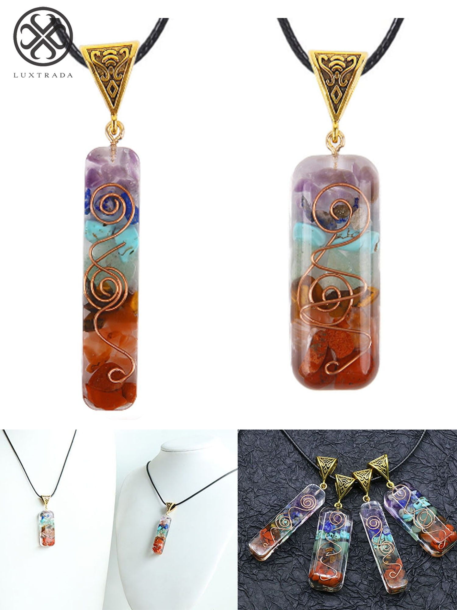 7 Chakra Stone Orgonite Healing Pendant Natural Gemstone Resin Charm  Necklace