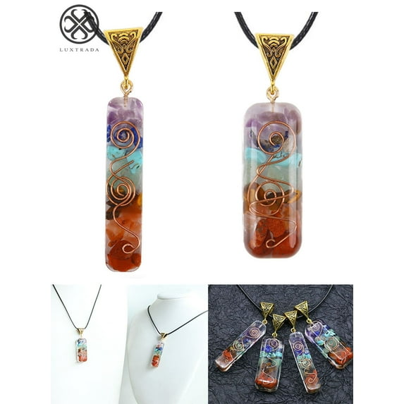 Luxtrada 1 Set of 2pcs 7 Chakra Orgone Energy Generator Pendant Copper Coil Orgonite Necklace Healing Chakra Orgonite Pendant