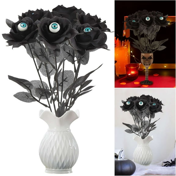 Luxtrada 10/30 Pcs Artificial Bloody Roses with Plastic Eyeball Flower Bouquet Faux Black Roses Bundles 14" Fake Realistic Roses for Flowers Arrangements Halloween Parties Home Decor