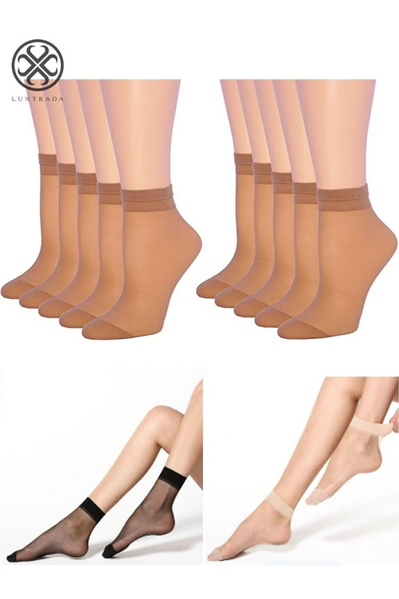 10 Pairs Women Nylon Elastic Short Ankle Sheer Stockings Silk Short Socks (Beige)
