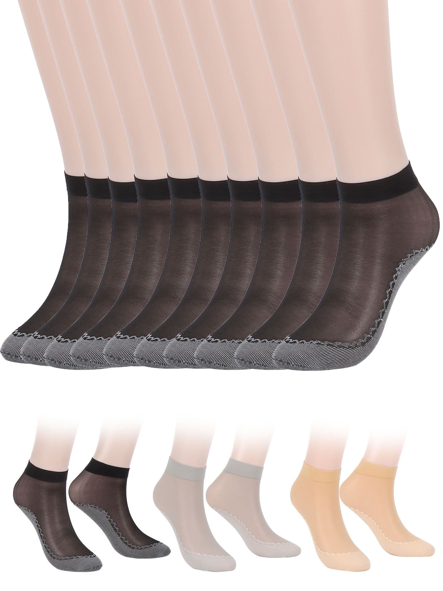 Luxtrada 10 Pairs Women's Ankle Socks Sexy Elastic Silky Short Silk