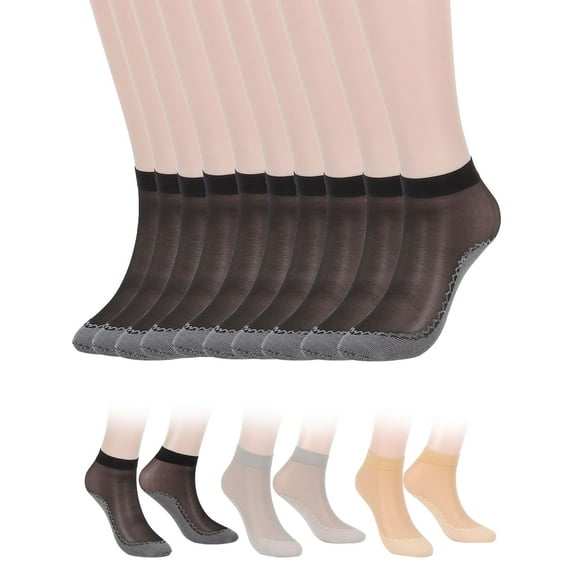 Luxtrada 10 Pairs Women's Ankle Socks Sexy Elastic Silky Short Silk Stockings Anti-Slip Hosiery Socks Reinforced Toe (Black)