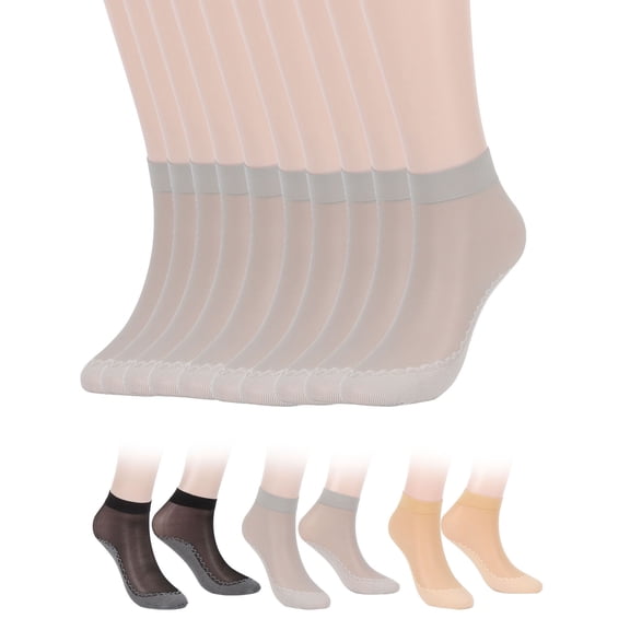 Luxtrada 10 Pairs Women's Ankle Socks Sexy Elastic Silky Short Silk Stockings Anti-Slip Hosiery Socks Reinforced Toe (Gray)