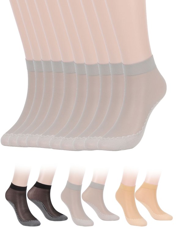 10 Pairs Women's Ankle Socks Sexy Elastic Silky Short Silk Stockings Anti-Slip Hosiery Socks Reinforced Toe (Gray)