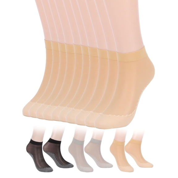 Luxtrada 10 Pairs Women's Ankle Socks Sexy Elastic Silky Short Silk Stockings Anti-Slip Hosiery Socks Reinforced Toe (Skin)