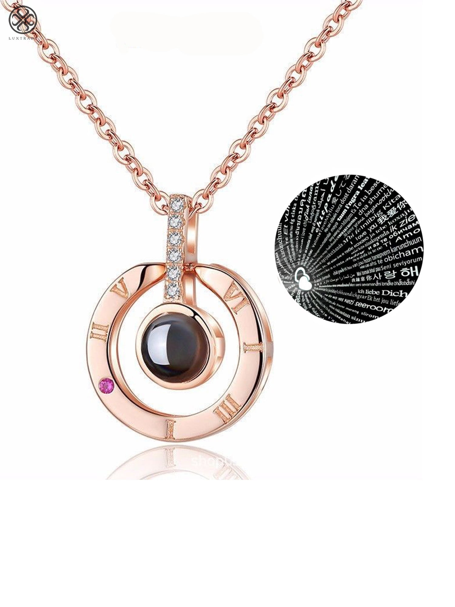 Rose gold & silver 100 languages i love you projection pendant necklace romantic love memory wedding necklace clearance