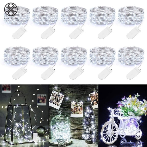 Luxtrada 10PCS/SET 20 LED 2m 6.5FT Waterproof LED MICRO Silver Copper Wire String Fairy Lights Decor for Christmas Decor (White)
