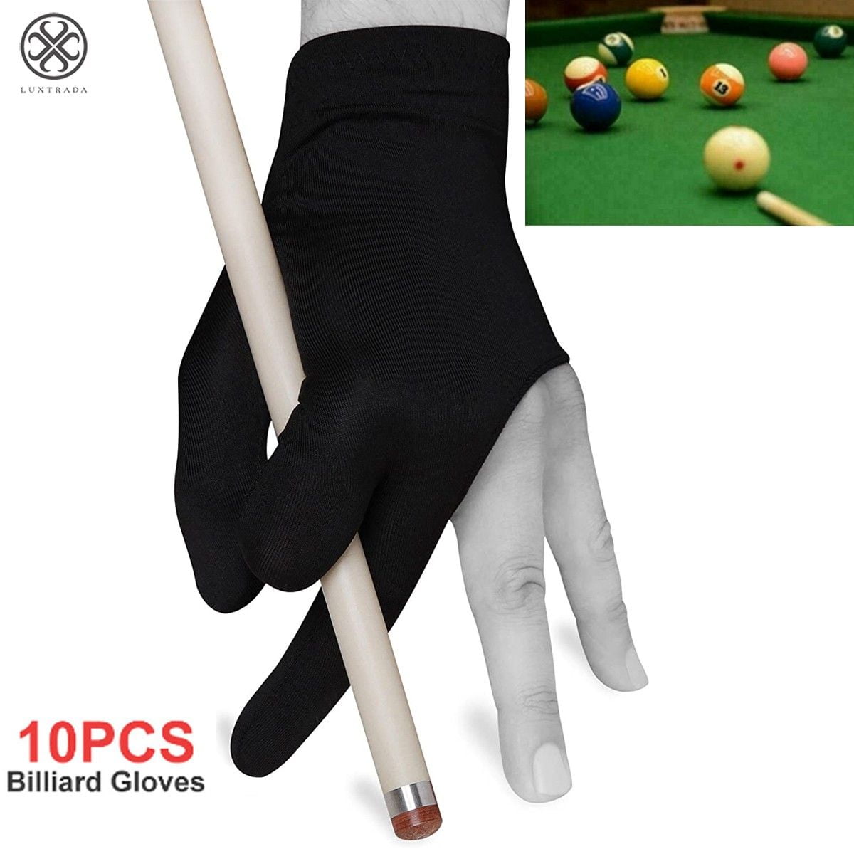 Luxtrada 10pcs Universal 3 Fingers Billiard Cue Pool Gloves