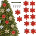 thumbnail image 1 of Luxtrada 12/24Pcs 6.3in Poinsettia Artificial Christmas Flowers Decorations Glitter Xmas Tree Flower Ornaments with Clips, 1 of 9