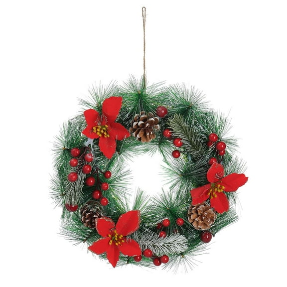 Luxtrada 12.6 Inch Pine Artificial Christmas Wreath, Garland with Bowknot, Red Berries, Flower Gifts for Christmas Party Decor, Front Door Wreath (Flower)