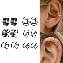 Luxtrada 12 Pcs Men Women Ear Cuff Wrap Earrings Set No Piercing Clip Cartilage Ear Clips Jewelry (Black)