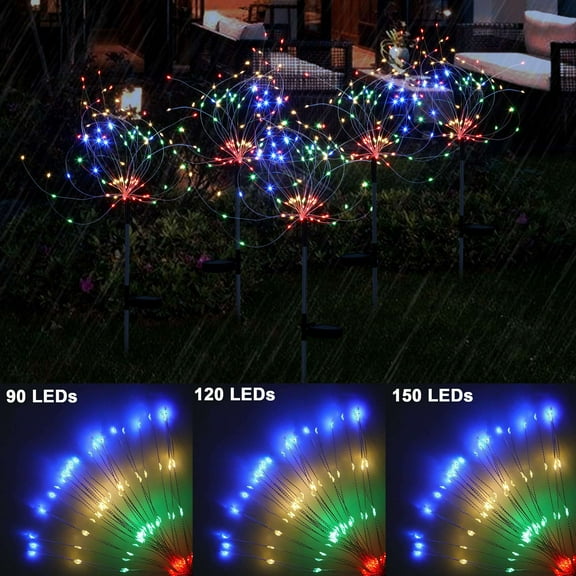 Luxtrada 120 LED Colorful Solar Firework Light Copper Wire Starburst String Lights 8 Modes Waterproof Copper Wire Decorative Hanging Starburst Lights for Patio Party Christmas Decoration