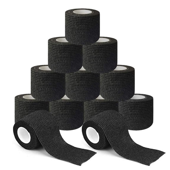 Luxtrada 12PCS Self Adhesive Bandage Wrap Grip Cohesive Elastic Tape 2" x 5yds for Tattoo Machine Grip, Sports Tape, Pet (Black)
