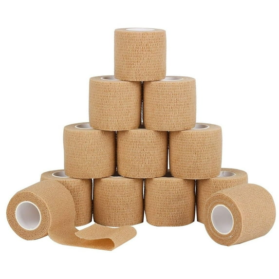 Luxtrada 12PCS Self Adhesive Bandage Wrap Grip Cohesive Elastic Tape 2" x 5yds for Tattoo Machine Grip, Sports Tape, Pet (Skin)