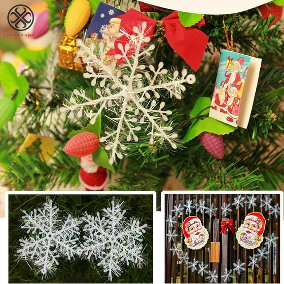 Luxtrada 12pcs White Sparkling Snowflakes String & Sticker Window Clings Decal Christmas Decoration Hanging Xmas Ornaments (2.3INCH,6CM)