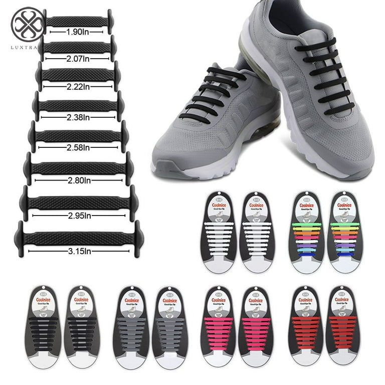 Luxtrada 1Pair Easy No Tie Elastic Shoe Lace Silicone Trainers Shoes Adults Shoelaces Multi color