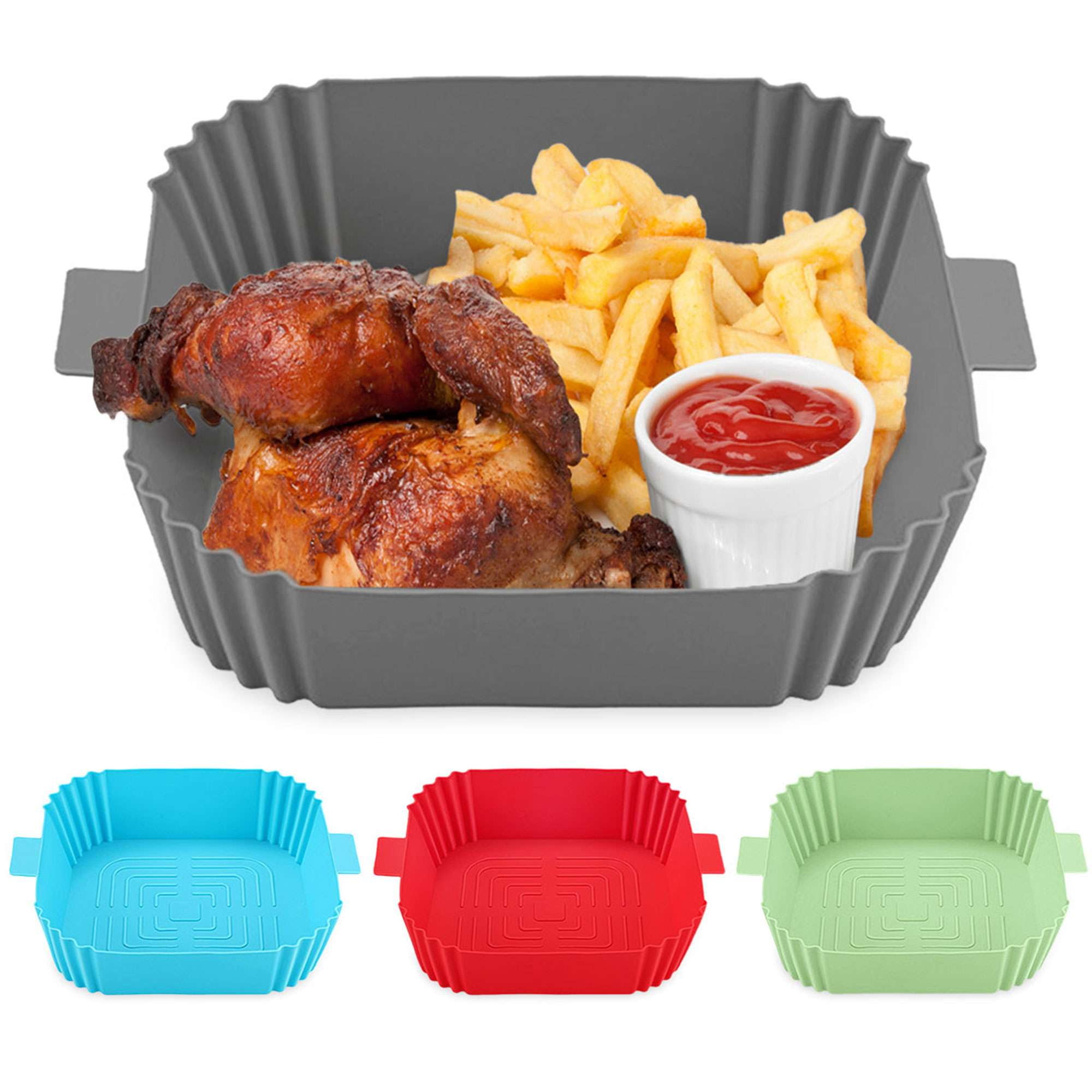 Luxtrada 1Pcs Silicone Reusable Square Liner, Heat Resistant Easy Cleaning Silicone Pot for Air Fryer Accessories (Gray)