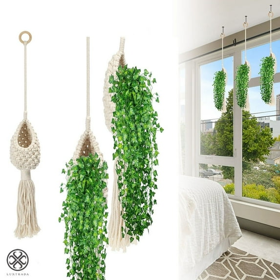 Luxtrada 2/1PCS Air Plant Hanger Macrame Planter Hanging Holder Flower Basket Rope for Indoor Outdoor Home Decor