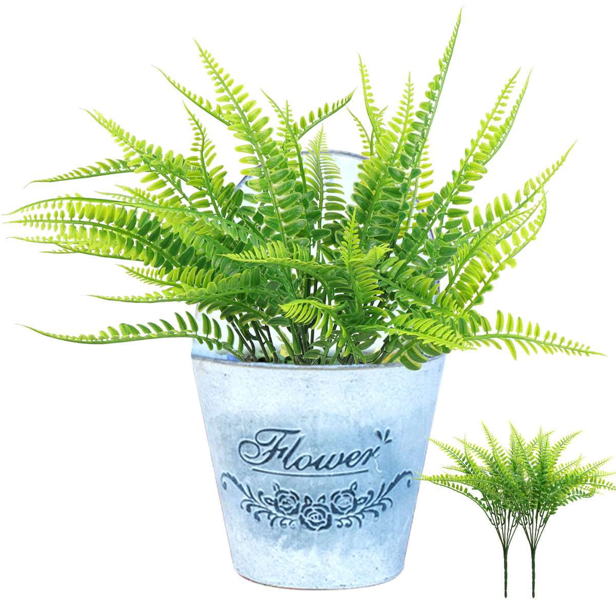 Luxtrada 2/6Pcs Artificial Boston Fern Greenery Fake Plants Outdoor UV