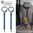 thumbnail image 1 of Luxtrada 2 Packs Adjustable Pet Dog Cat Car Seat Belt Safety Leads Vehicle Seatbelt Harness , Made from Nylon Fabric (Blue), 1 of 11