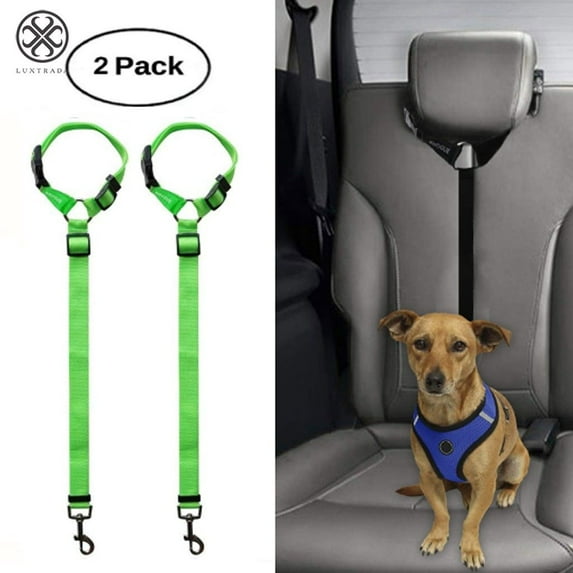 Luxtrada 2 Packs Adjustable Pet Dog Cat Car Seat Belt Safety Leads Vehicle Seatbelt Harness , Made from Nylon Fabric (Green)