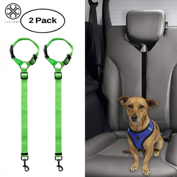 Luxtrada 2 Packs Adjustable Pet Dog Cat Car Seat Belt Safety Leads Vehicle Seatbelt Harness , Made from Nylon Fabric (Green)