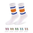 thumbnail image 1 of Luxtrada 2 Pairs Fun Novelty Retro Striped Crew Socks For Women Sporty Calf Casual Cotton Tube Socks Women Men (Blue Orange), 1 of 7