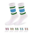 thumbnail image 1 of Luxtrada 2 Pairs Fun Novelty Retro Striped Crew Socks For Women Sporty Calf Casual Cotton Tube Socks Women Men (Green Blue), 1 of 7