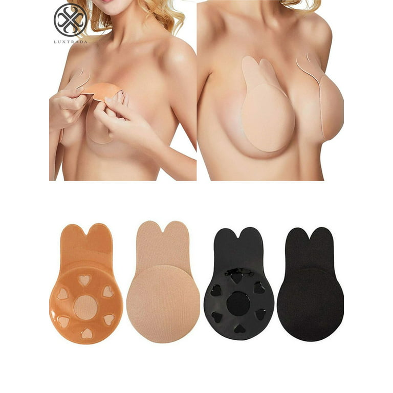 Finethread Women's Lift up Invisible Bra Tape Push up Strapless Bra Self  Adhesive Backless Sticky Bra Rabbit's Ears Shape Breast Lift Petals  Reusable (Black)