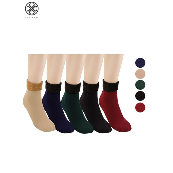 Luxtrada 2 Pairs Solid Winter Thick Warm Fleece Lined Thermal Stretchy Socks Elastic Fit Women Girl (Red)