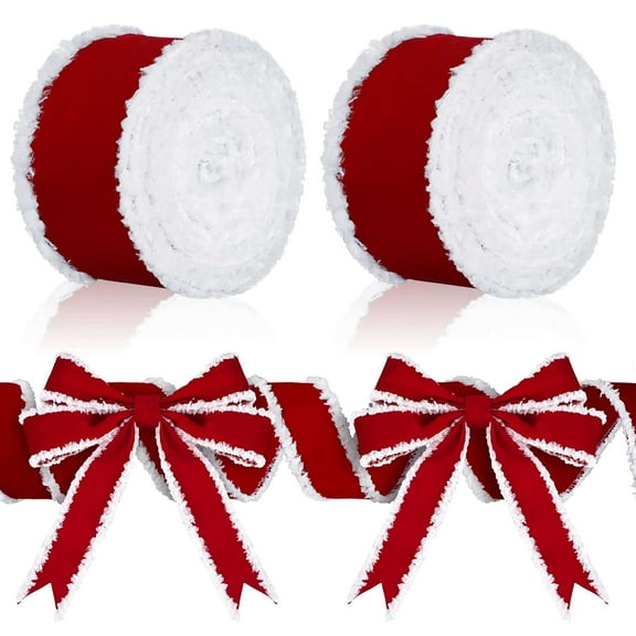 Luxtrada 2 Rolls Christmas Velvet Ribbons Decorative Ribbons Rolls Craft DIY Ribbon Fabric for Craft Christmas Holiday Decoration (Red, 2.5 Inch x 12 Yard)