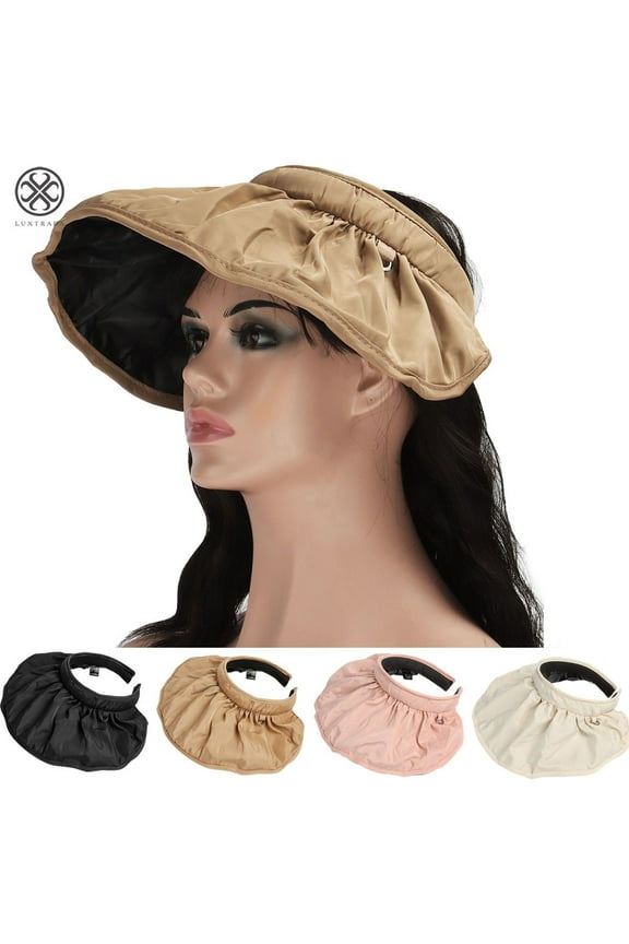 2 in 1 Sun Visor Hats Headbands for Women Wide Brim Roll-up Summer Beach Hats Sun Visor Cap Hat UPF 50+ UV Sun Protection Foldable Packable